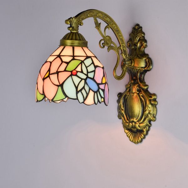 

high-end single head wall lamp retro color matching craft glass lighting baroque style modeling bedroom corridor warm lamp selling
