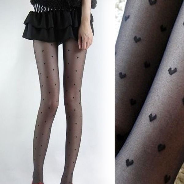 

women design lovely super slim tights heart pattern spring pantyhose women dot socks spring summer, Black;white