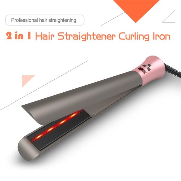 

professional hair straightener curler hair flat iron infrared straighting curling iron led display, Black