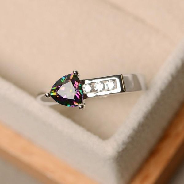 

cluster rings zircon seven-color z ring female models s925 silver inlaid triangle ladies simple temperament bracelet jewelry, Golden;silver