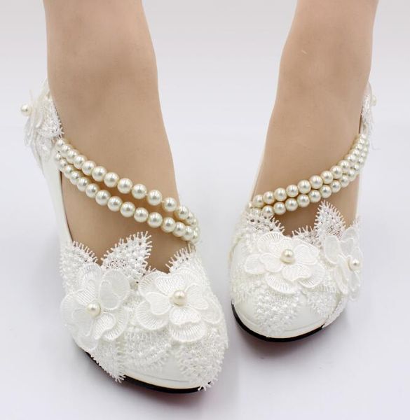Women S Lace White Flowers Wedding Shoes High Heel Waterproof