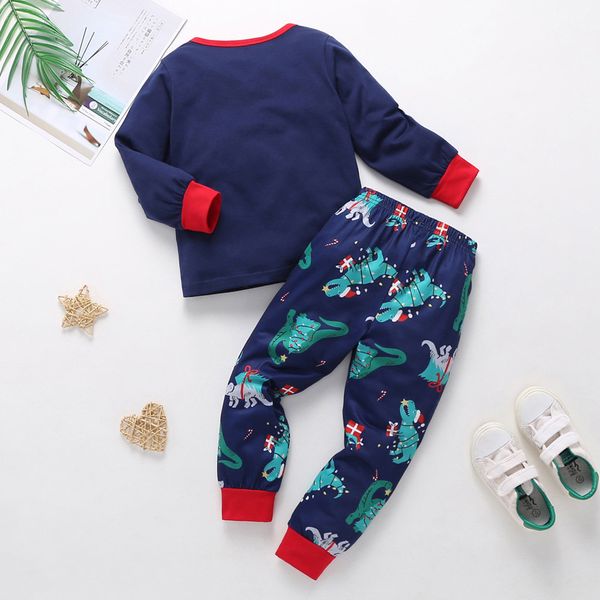 

autumn christmas pajama sets kid baby boy girl long sleeve cartoon + pants outfit christmas clothes set 2 3 4 5 years kids, Blue;red