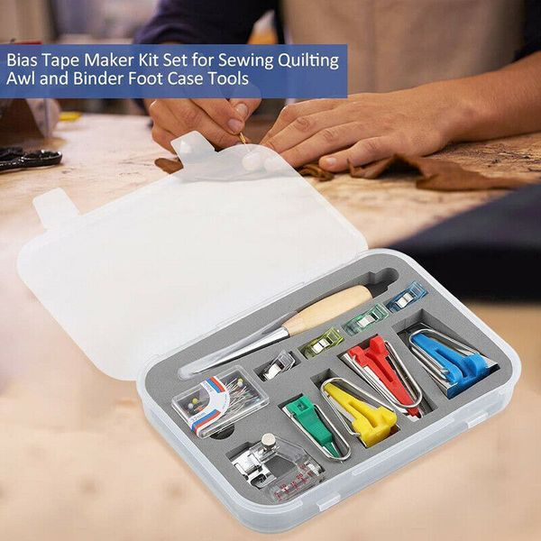 

fabric bias binding tape maker kit patchwork binder foot awl clips pins household diy sewing quilting tool gq, Black