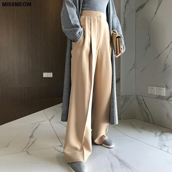 

missmeow свободный свободный wide leg pants женщины высокой талией брюки офис женские прямые брюки женщин корейской моде элегантный, Black;white