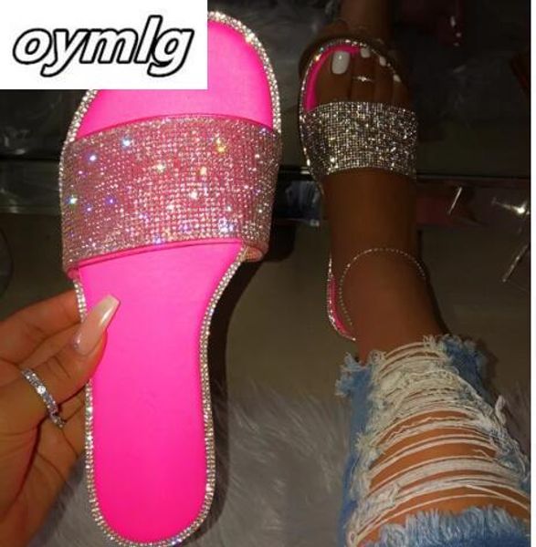 

new summer women sandals crystal slippers glitter flat bling female candy color flip flops outdoor ladies slides beach shoes, Black