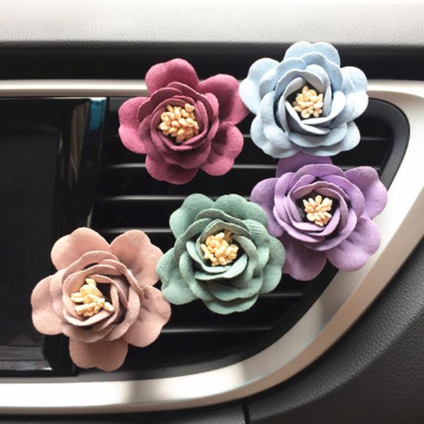 

1pcs new romantic camellia air freshener with clip car styling perfume for air condition vent outlet auto flower decoration