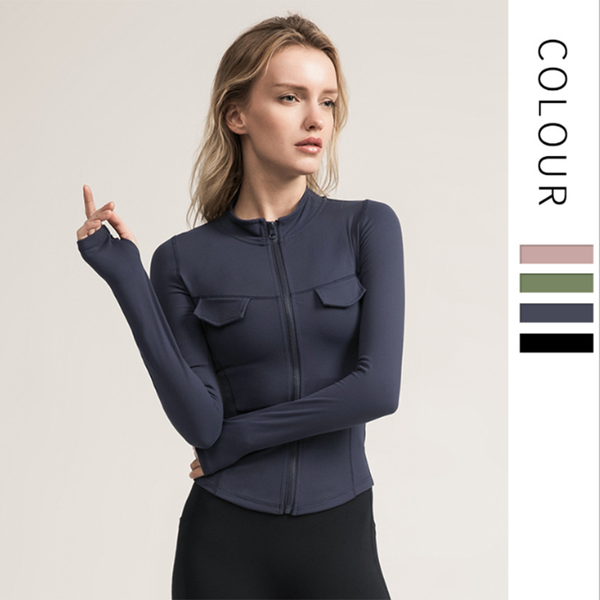 

2020 sport jacket women long sleeve zip fitness yoga shirt workout activewear sport running coats training clothes, White;red
