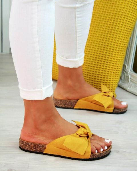 

women summer bow summer sandals slipper indoor outdoor flip-flops beach shoes female fashion floral flat sandals, Black