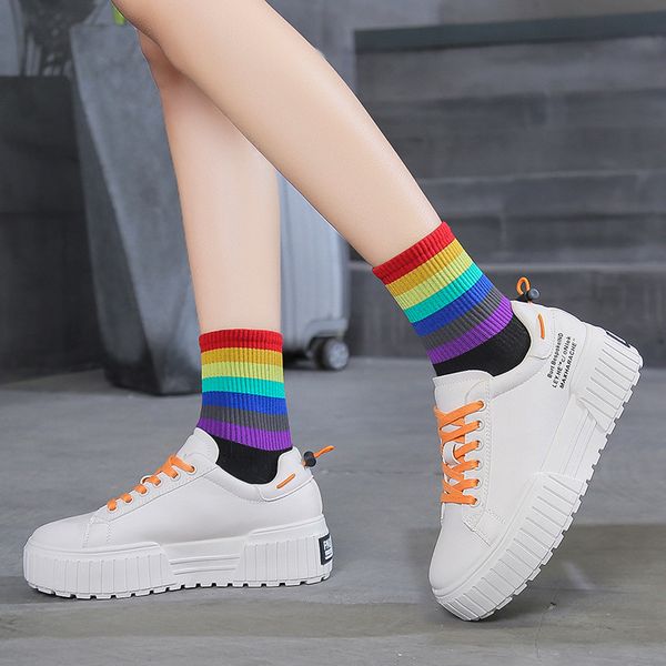 

fashion sneakers shoes new designer wedges white shoes colorful platform sneakers women female walking woman i5-52, Black