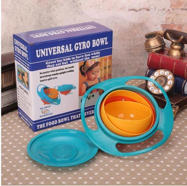 

360 rotating kid-proof non spill feeding toddler gyro bowl with lid avoid food spilling children creation bowl box packing