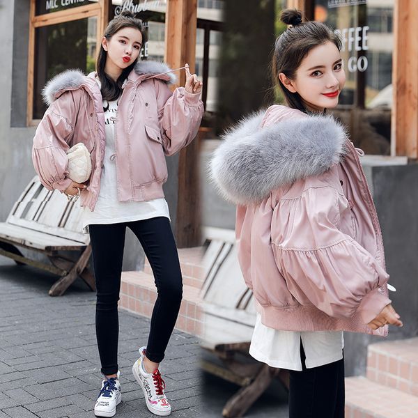 

womens winter jacket casual fashion fur hooded down jacket outwear warm clothes thicken female loose warm coat solid color, Black