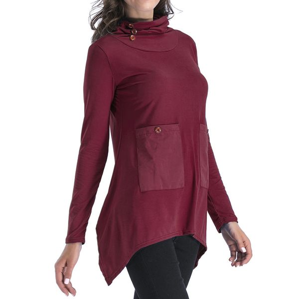 

long sleeve womens and blouses slim solid collar asymmetric sleeves skew hem blouse 2019#3, White