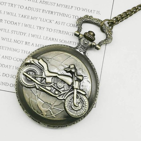 

bronze motorcycle pocket watch necklace pendant chain vintage motorbike moto quartz pocket watch gifts relogio de bolso, Slivery;golden