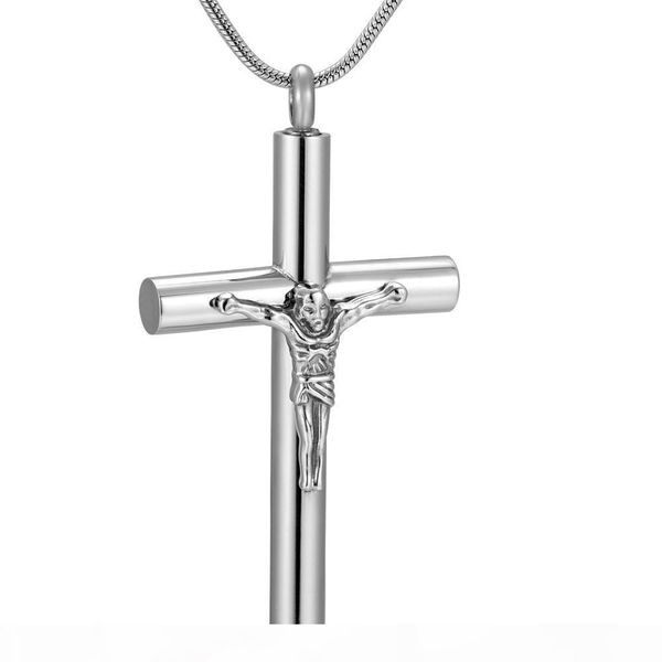 

ijd9877 large silver color jesus cross cremation pendant necklace stainless steel waterproof pet human ashes urn memorial jewelry