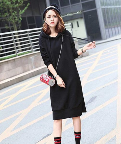 

2019 new fa5988 autumn long sweatshirts women winter fleece hoodies dress cotton hooded long sleeve hoody pullover female outwear hoodies, Black