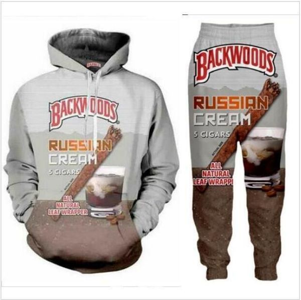 

wholesale--new fashion men/womens backwoods sweatshirt joggers funny 3d print hoodies+pants zz029, Gray