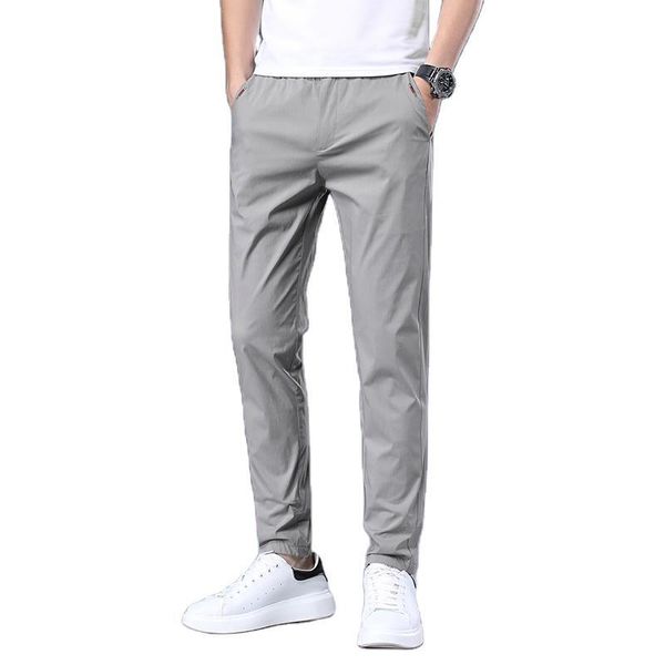 

2020 men summer autumn casual thin pants lightweight trousers elastic waist traight male smart casual long pants plus size 38, Black