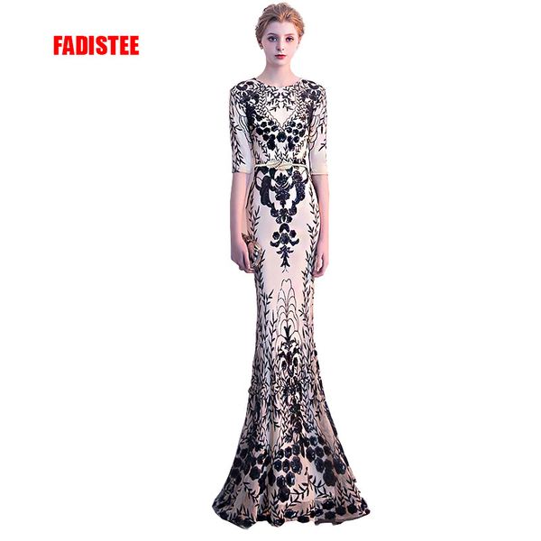 

fadistee new arrival elegant party dress evening dresses vestido de festa gown bling sequin half sleeves stretch prom dress, White;black