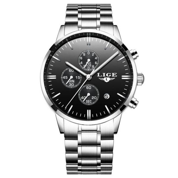 

mens watches stainless steel chronograph business quartz watch date calendar waterproof wrist casual date watch mens gift, Slivery;brown