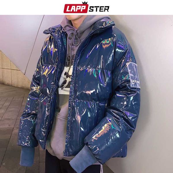 

мужчины глянцевой пузыря зима куртка 2019 мужчины красочного puffer jacket harajuku parka мужского теплый hip hop проложенного outwear, Black