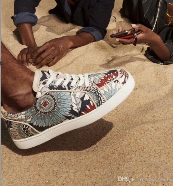 

2019 designer red bottom shoes sneakers orlato sunflower fabric genuine leather and denim,fashion men's high/low cut trainers, Black