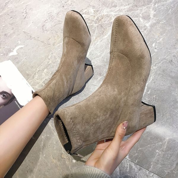 

shoes lace up boots winter footwear luxury designer zipper round toe booties ladies boots-women low heels booties 2020 shoes, Black