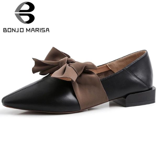 

bonjomarisa sweet girls spring pumps butterfly knot slip on shallow pointed toe pumps women square heel casual shoes woman, Black