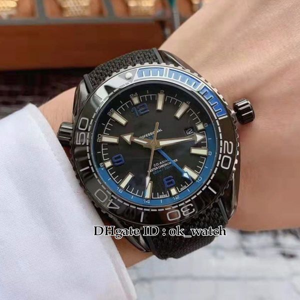 

45.5mm черный циферблат 215.92.46.22.01.002 ocean 600m gmt автоматические мужские часы керамическая рамка гентские спортивные часы нейлоновы, Slivery;brown