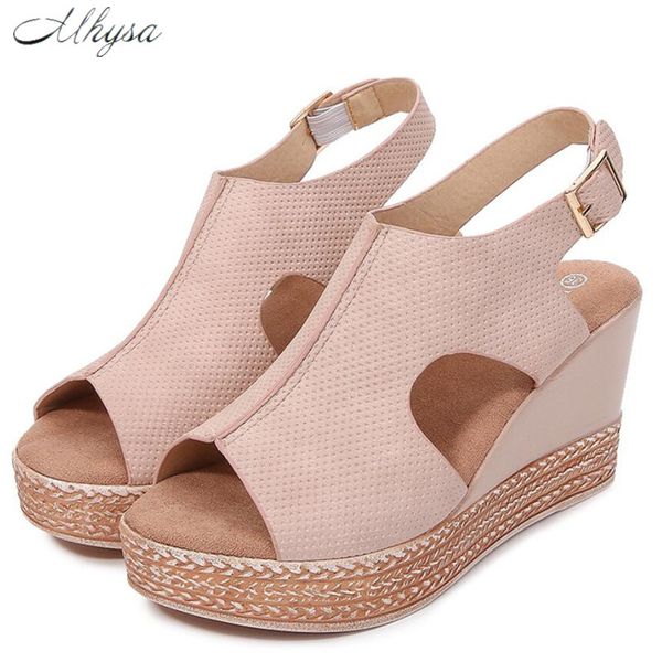 

2020 women platform fashion wedges sandals high heel women sandals ankle strap dress shoes peep toe high 8cm, Black