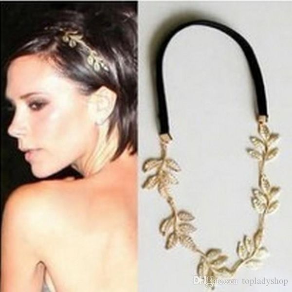 

british girl tide brand gold metal leaf olive branch modeling elastic hair band hair rope super cents wholesale ing, Silver