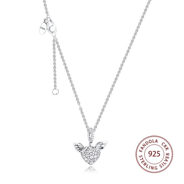 

pave heart & angel wings necklace pendants 925 sterling silver necklaces for women fashion jewelry collier femme accesorios