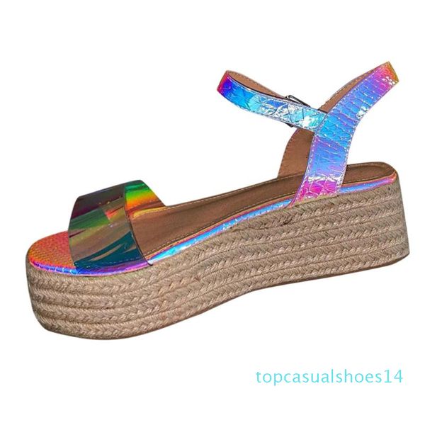 

2020 fashion women platform sandals thick bottom flat shoes summer sandals women open toe roman big size shoes casual t14, Black