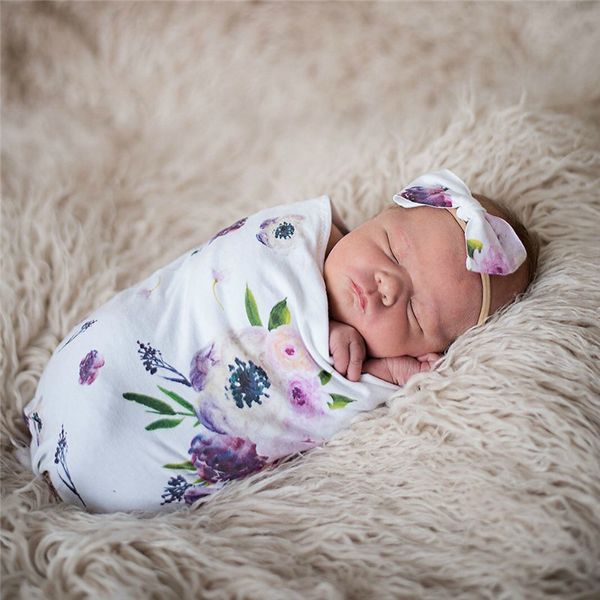 Cabeça do bebê de gavetas Enrole recém-nascido Sábio Swaddlewith Matching Bow Headband sono Sack - Newborn Fotografia Props 5 cores