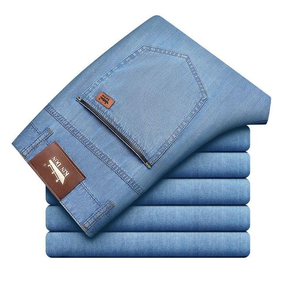 

men's designer jeans simple pants new summer light blue silk thin section stretch hip hop street fashion wide pants