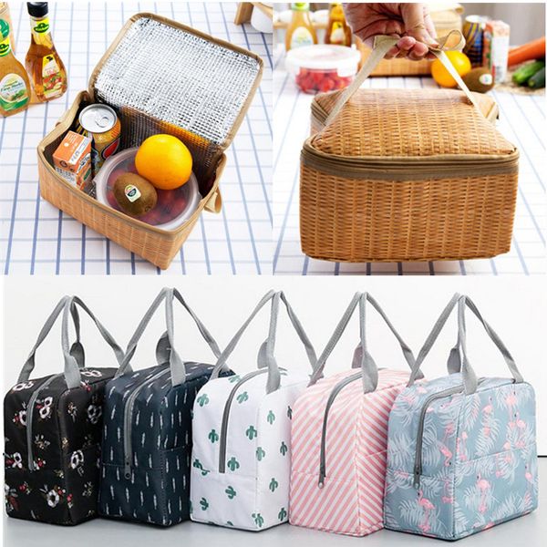 

1pcs portable lunch bag insulated container reusable outdoor travel picnic bag thermal school lunch box collapsible tote bag