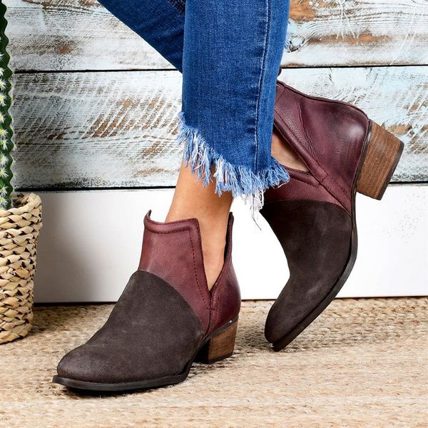 

2019 autumn new women patchwork ankle boots high street fashion casual round toe ladies chunky heels shallow boots female shoes, Black