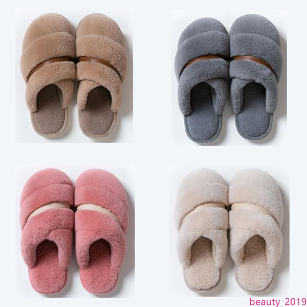 

2020 non-brand winter women men slipper fur sandals indoor keep warm home shoes rubber flat slippers 37-45 style 8 pink brown blue