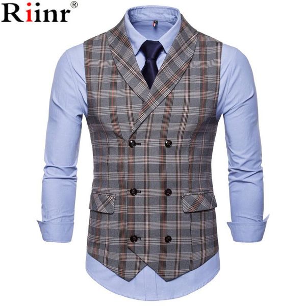 

riinr autumn new men fashion casual basic casual suit vest male waistcoat gilet homme plaid sleeveless social slim fit suit vest, Black;white