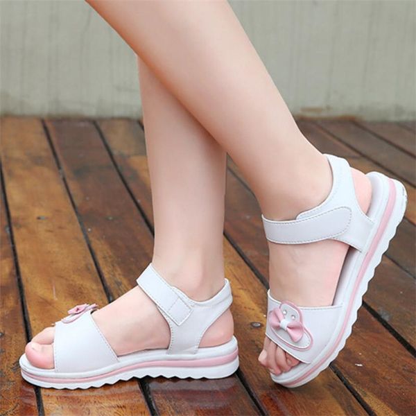 

kids sandals for girls summer shoes open-toe bow leaf girls sandals fashion beach flat shoes for school leather, Black;red