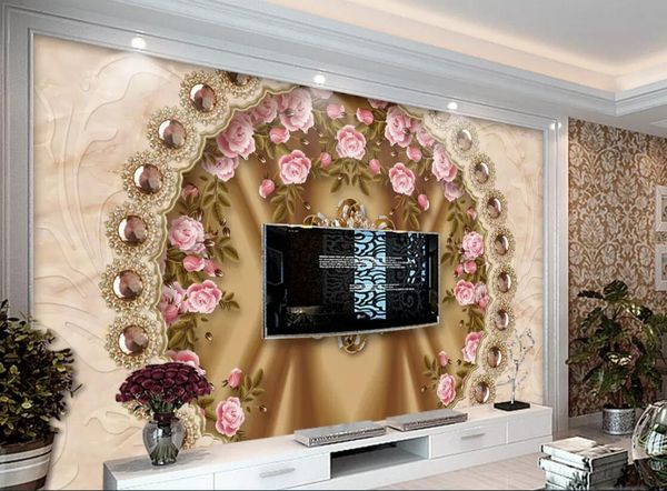 

3d room wallpaper custom p mural atmospheric european-style diamond-encrusted rose tv background wall wallpaper for walls 3 d