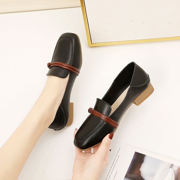 

british style shoes woman flats casual female sneakers loafers with fur square toe slip-on oxfords women's preppy dress summer, Black