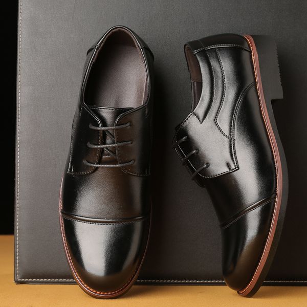 

men's leather shoes business leisure laces daily shoes men's, Black