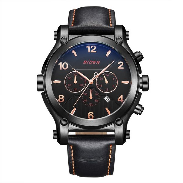 

biden mens business quartz wristwatches genuine leather black white man clocks waterproof calendar casual fashion male watches, Slivery;brown