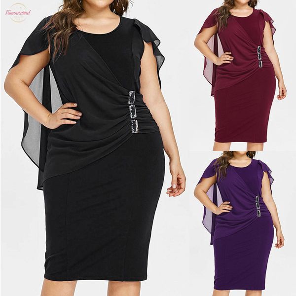 

plus size summer dress for women ladies casual solid chiffon dresses o neck sleeveless high waist vestidos femme dress, Black;gray