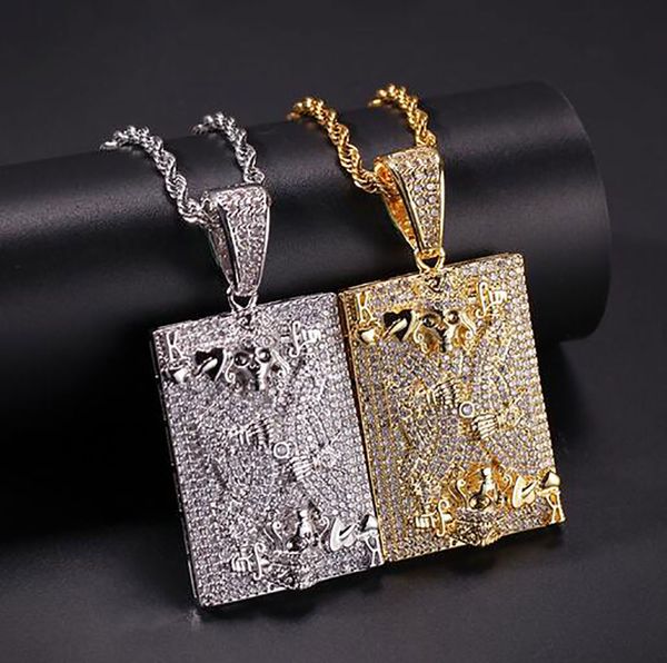 Collana con pendente a forma di testa di teschio con cuore di pesca e cuore di pesca ghiacciata da uomo Bling Bling con gioielli hip-hop con catena di corda da 24 pollici da 3 mm