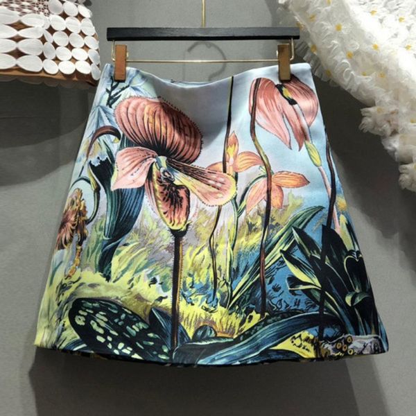 

ewq] 2020 весна лето новый европейский стиль чернил 3d цвет стерео большой цветочный принт все-мех женская юбка qx85705m, Black