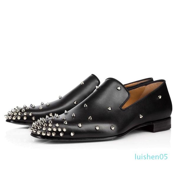 

men luxury designer loafers casual shoes triple black red matte patent leather spike sneakers for business wedding flat bottoms al05