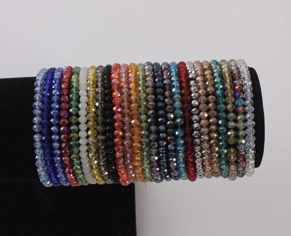 

4mm briolette crystal faceted rondelle beads bracelets strand elastic beaded bracelet stretchable bangle jewelry, Black