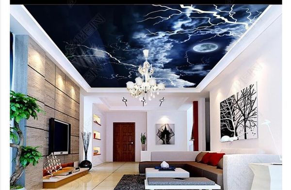 Custom 3d Large Silk Ceiling Mural Photo Wallpaper Fashion Dreamy