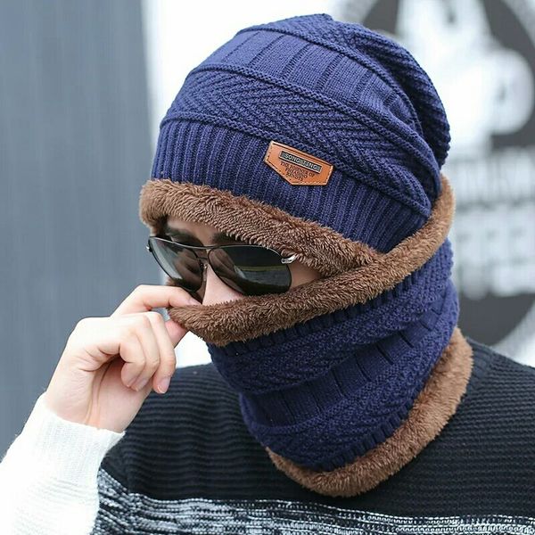 

yymm selling 2pcs ski cap and scarf cold warm leather winter hat for women men knitted hat bonnet warm cap skullies beanies